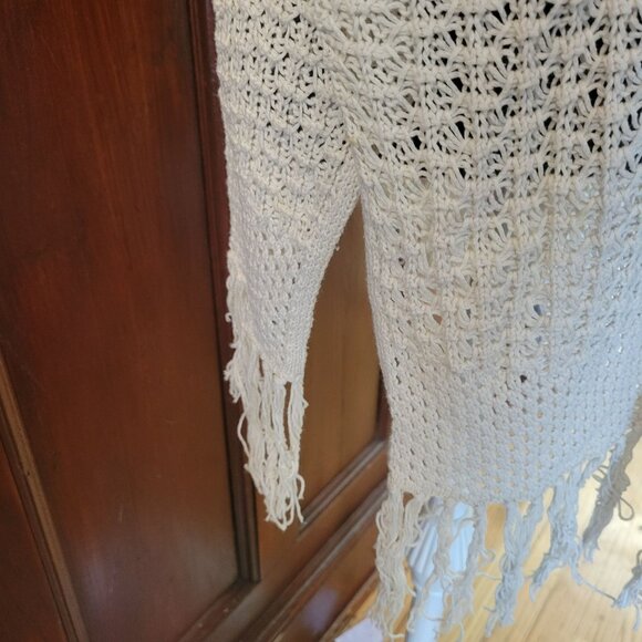 Torrid Open Front Crochet Fringe Cardigan Kimono Ivory Size 00 L - Picture 3 of 7